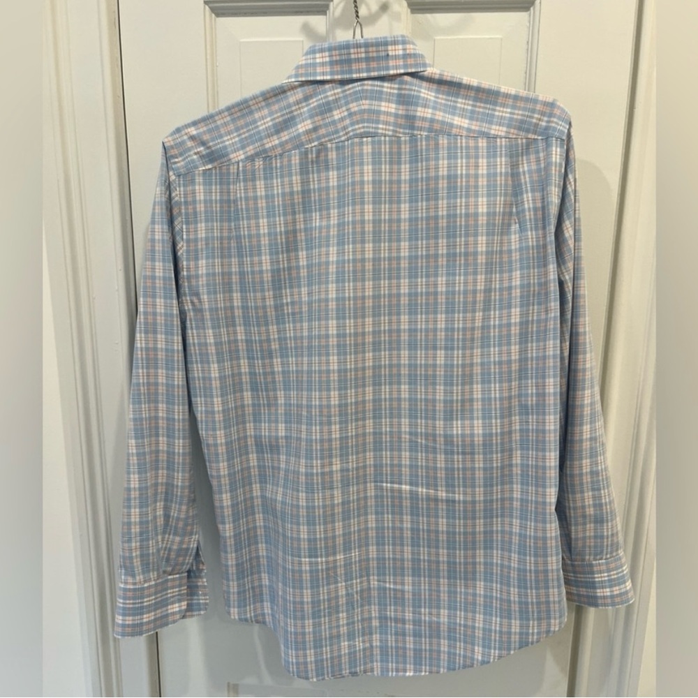 Nordstrom Non Iron Trim Fit Blue Plaid Men's Button Up Shirt Size 15 1/2 32-33 - Picture 5 of 5